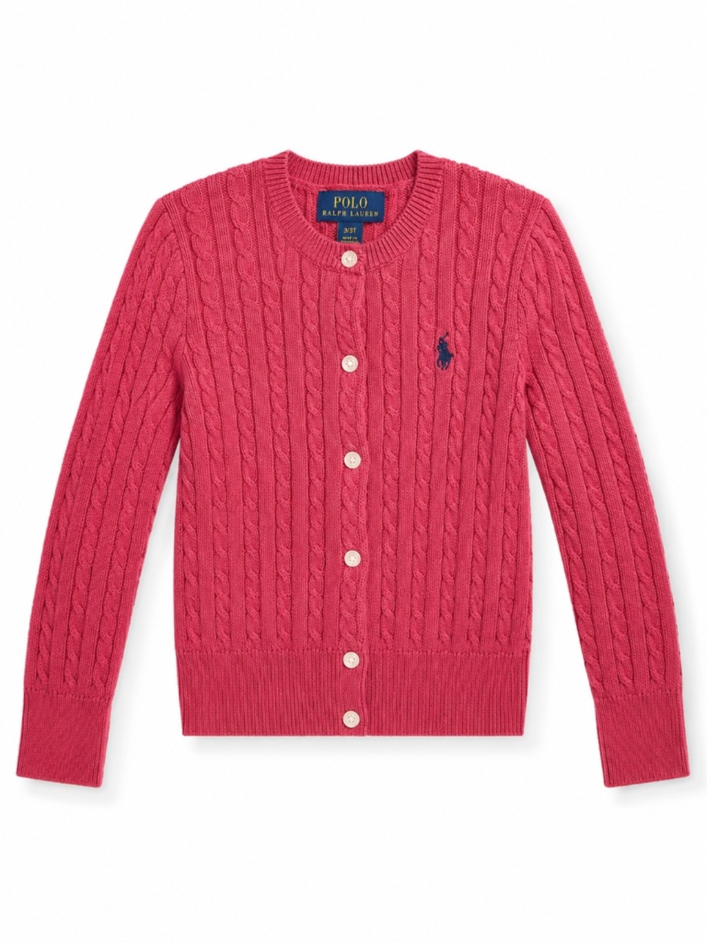 Polo Ralph Lauren Girls Cable Knit Cardigan Sweater Red Pink Coral 3T